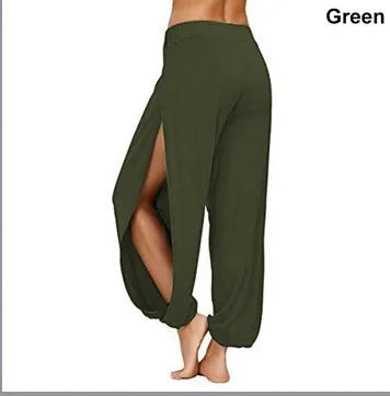 Women Fashion Yoga Pants High Waisted Slit Wide Leg Haren Pants Gym Leggings Casual Solid Hollow Workout Trousers Gym Home Wear