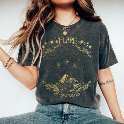 ACOTAR Velaris t-shirt City of Starlight Court of Thorn and Roses 100% Cotton Washed Distressed Top Dark College Casual Y2K Top