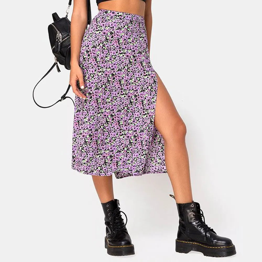 Jocoo Jolee Elegant Leopard Floral Printing Long Skirt Women Sexy High Waist Split Midi Skirts Office Lady Bodycon A Line Skirts