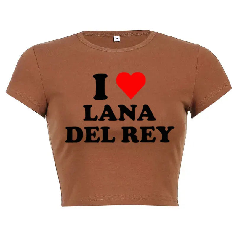 I Love Lana Del Rey Red Love Heart Women Cropped Tops 2000s Kawaii Clothes Cropped Navel Women Crop Tops Fashion T-Shirt