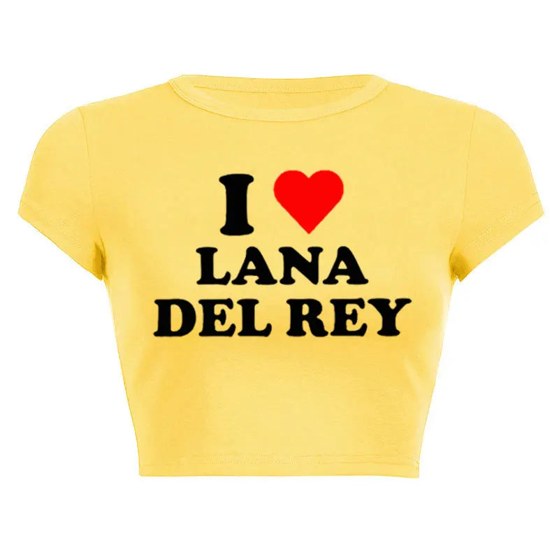 I Love Lana Del Rey Red Love Heart Women Cropped Tops 2000s Kawaii Clothes Cropped Navel Women Crop Tops Fashion T-Shirt