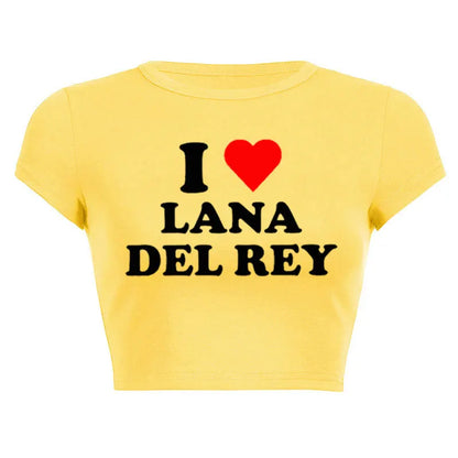 I Love Lana Del Rey Red Love Heart Women Cropped Tops 2000s Kawaii Clothes Cropped Navel Women Crop Tops Fashion T-Shirt