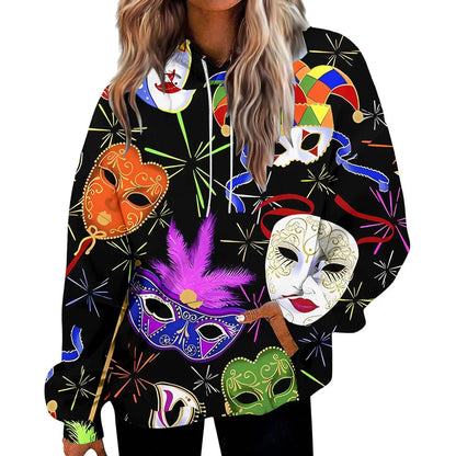 New Funny Carnival Hoodies Mardi Gras 3D Print Women Hip Hop Streetwear Long Sleeve Hooded Sweatshirts Pullovers Female Clothing