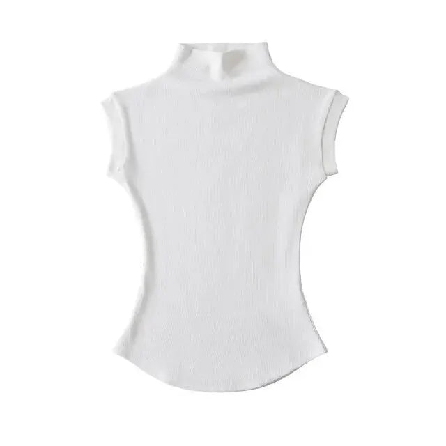 Womens Sleeveless Turtleneck Tops Summer Stretch Slim Fit Short Sleeve Mock Neck Women's Causal Basics High Neck Tank Tops