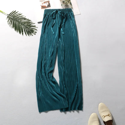 Spring And Summer New Pleated Wide-leg Pants High Waist Hanging Loose Casual Pants Chiffon Ice Silk Nine-minute Pants