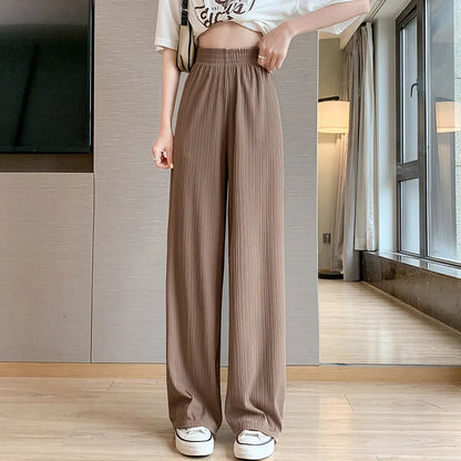 2024 Spring Summer Ice Silk Wide Leg Pants for Women Korean Thin Chiffon High Waist Saggy Loose Straight Casual Fashion Trousers