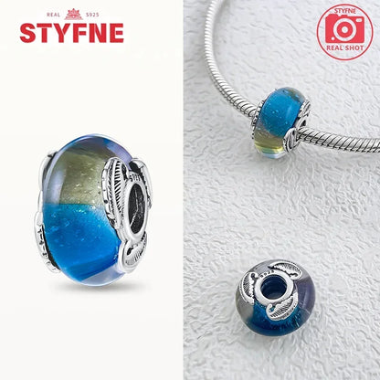 Silver 925 Blue Series Crystal Enamel Murano Charming Bead Silver Color Beads Fit Original Bracelet for Women Diy Jewelry Gifts