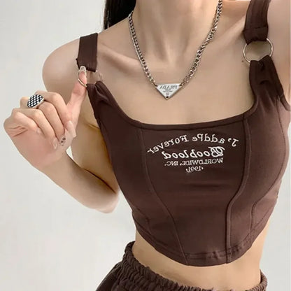 1pc Letter Print Cotton Women Small Breast Bras Hot Girls Wear Casual Slim Underwear Padded Camisole Top