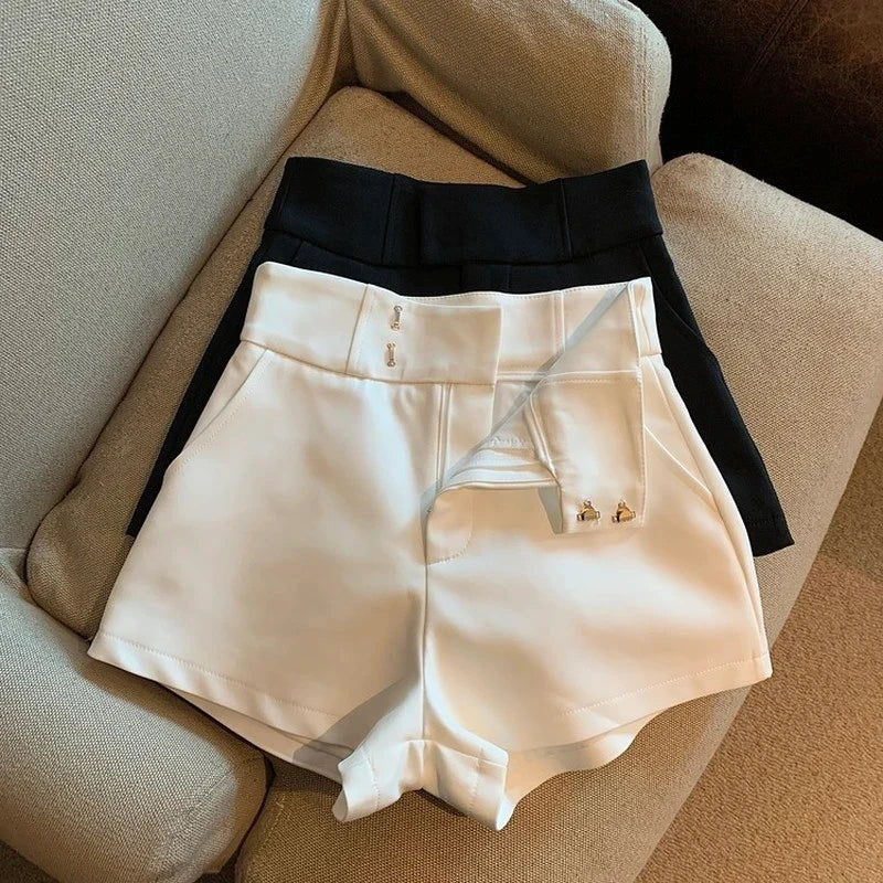 MEXZT Y2K Streetwear Black Shorts Women Elegant High Waist White A Line Wide Leg Suit Short Sexy Club Slim Hot Short Pants New