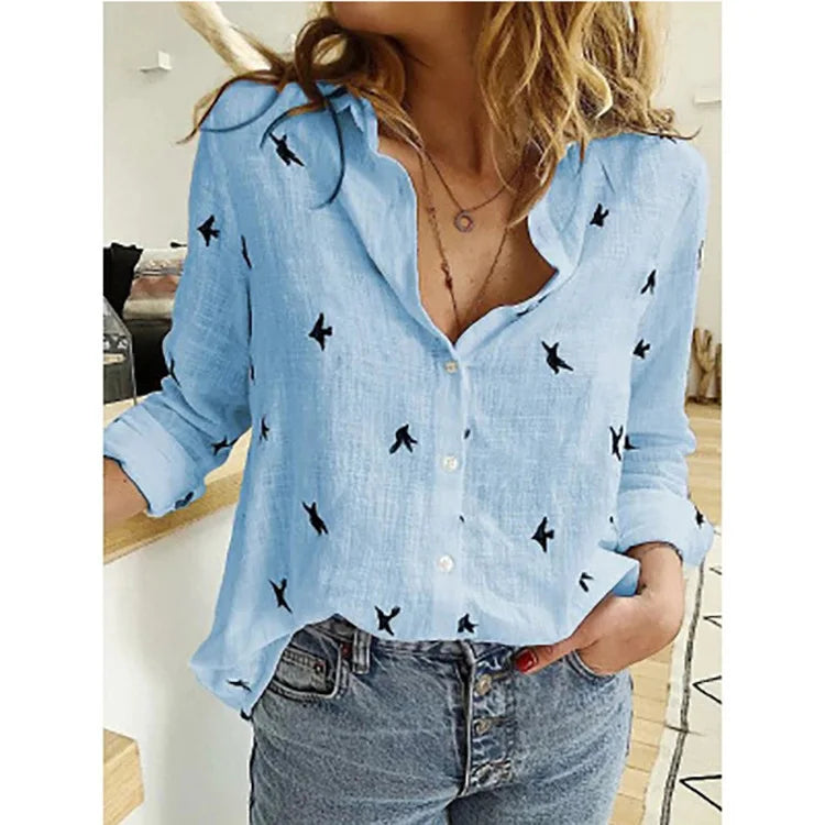 Women Casual Long Sleeve Cotton Linen Loose Shirt Elegant Solid Harajuku Lapel Blouse Vintage Oversize Tops Y2K Streetwear Tunic