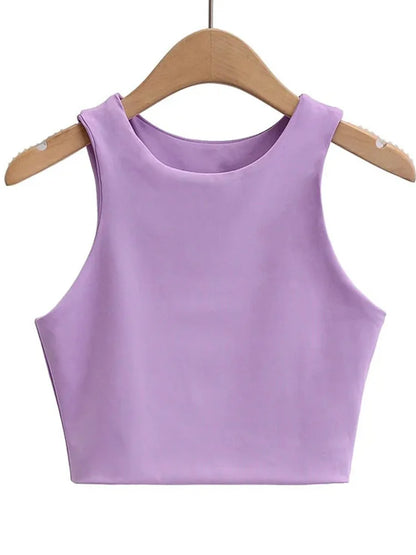 2023 Summer Fashion Women Sexy Slim Tops O-neck Sleeveless Double Nylon Ladies Good Quality Tank Tops 6 Colors