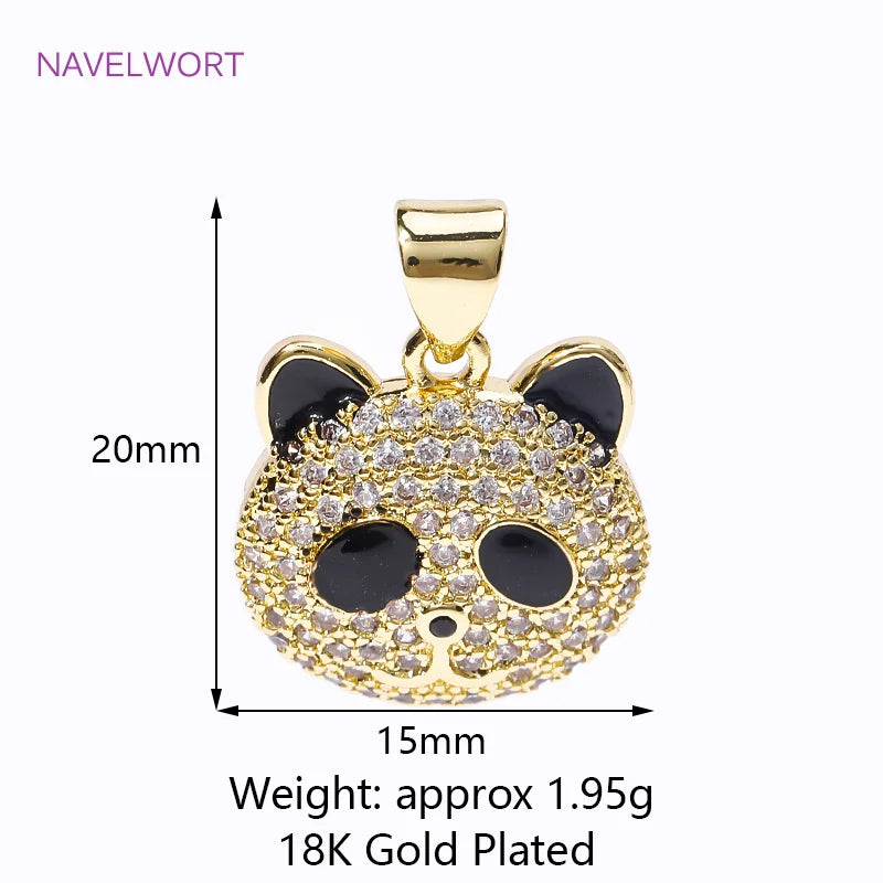 18K Gold Plated Brass Inlaid Zircon Bear Head/Panda Head/Hollow Bear Charms Pendant For DIY Necklace Jewelry Making Accessories