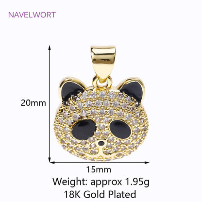 18K Gold Plated Brass Inlaid Zircon Bear Head/Panda Head/Hollow Bear Charms Pendant For DIY Necklace Jewelry Making Accessories