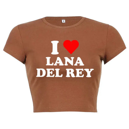 I Love Lana Del Rey Red Love Heart Women Cropped Tops 2000s Kawaii Clothes Cropped Navel Women Crop Tops Fashion T-Shirt