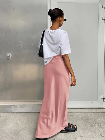 Elegant Satin Black Trumpet Skirts Fashion Slim High Waist Skirts Women Female Solid Office Long Skirt Spring Summer