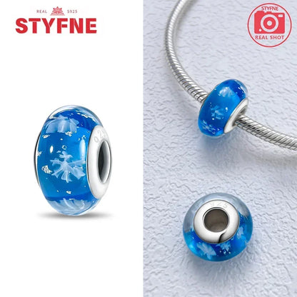 Silver 925 Blue Series Crystal Enamel Murano Charming Bead Silver Color Beads Fit Original Bracelet for Women Diy Jewelry Gifts