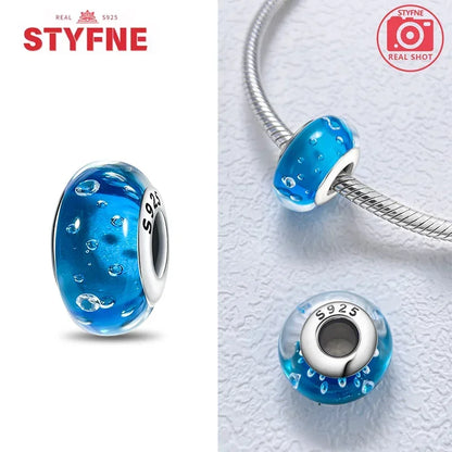 Silver 925 Blue Series Crystal Enamel Murano Charming Bead Silver Color Beads Fit Original Bracelet for Women Diy Jewelry Gifts