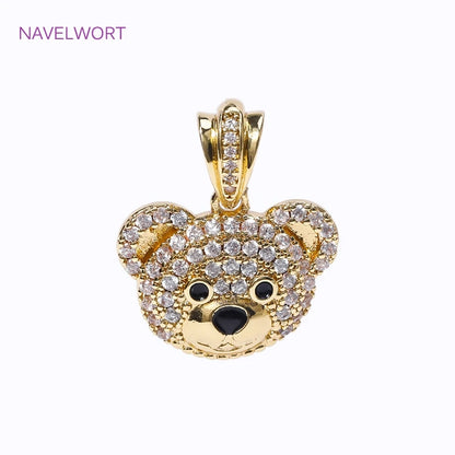 18K Gold Plated Brass Inlaid Zircon Bear Head/Panda Head/Hollow Bear Charms Pendant For DIY Necklace Jewelry Making Accessories