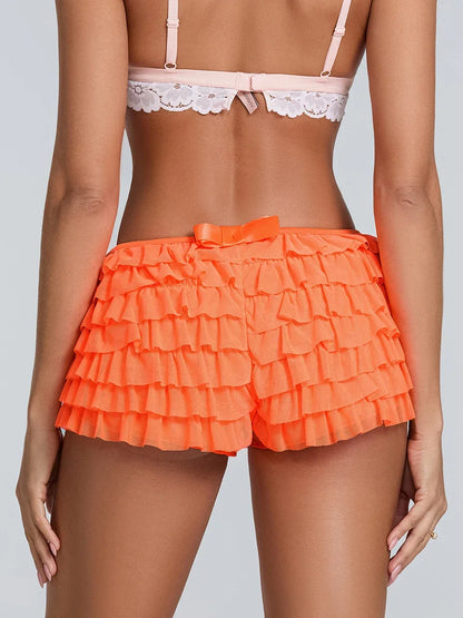 Women's Shorts Solid Color Chiffon Ruffle Layered Short Pants Elastic Waist Casual Bloomers Sexy Hot Shorts Loungewear