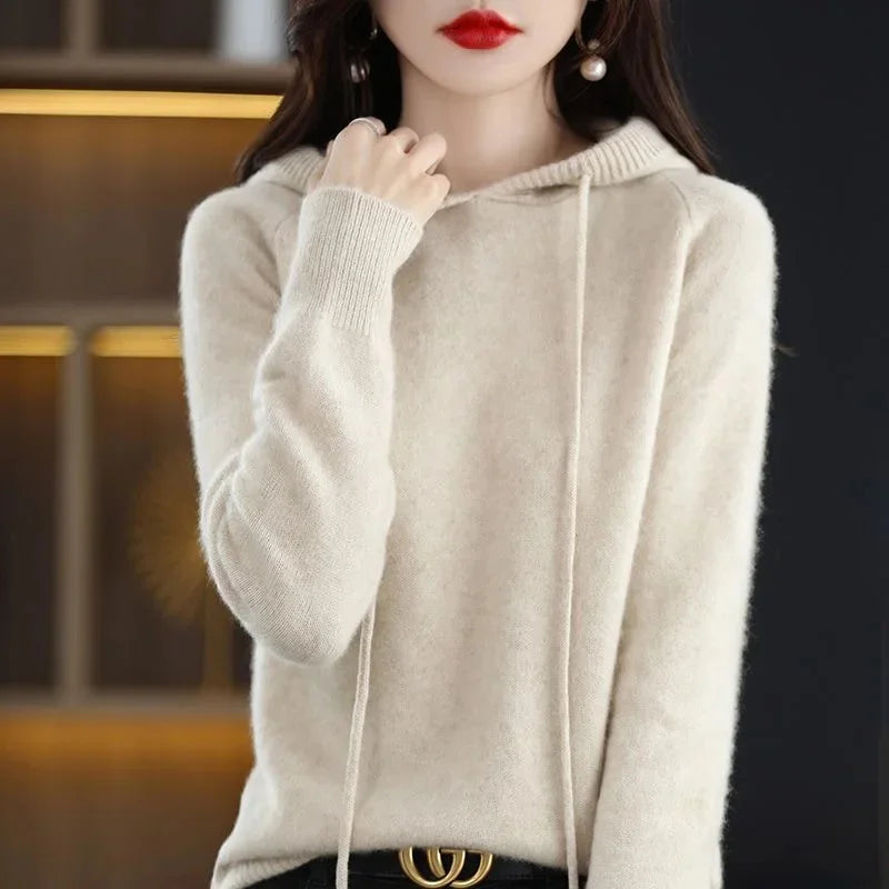 Women Pullover Sweater Hooded Jumper Korean Loose Solid Long Sleeve Casual Autumn Winter Thick Warm Knitted Sweaters