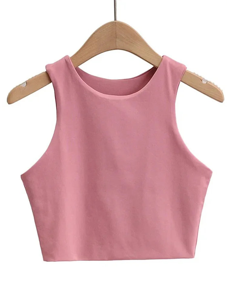 2023 Summer Fashion Women Sexy Slim Tops O-neck Sleeveless Double Nylon Ladies Good Quality Tank Tops 6 Colors