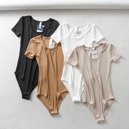 Sexy T-Shaped Undercoat New Women'S Tight Short Sleeve Square Neck Bodysuit Fashion One Piece Bodycon Bodysuit Short Sleeve