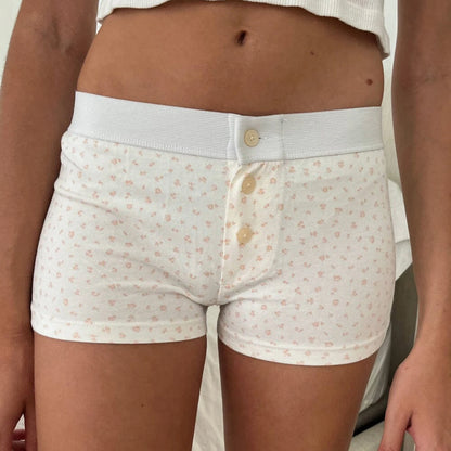 Women Lounge Shorts Button Floral Print Y2k Low Rise Sexy Micro Shorts Slim Fit Pajama Bottoms Cute Sleep Shorts Summer