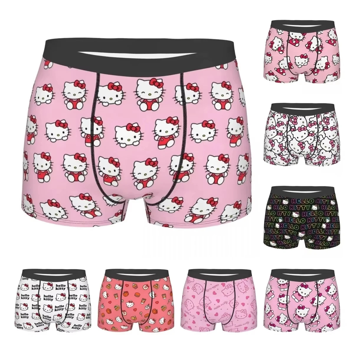 Hello Kitty Pattern Cartoon Boxer Shorts Panties Printed Underwear Quilt Underpants Men Sanrio Comfortable Boxers Briefs