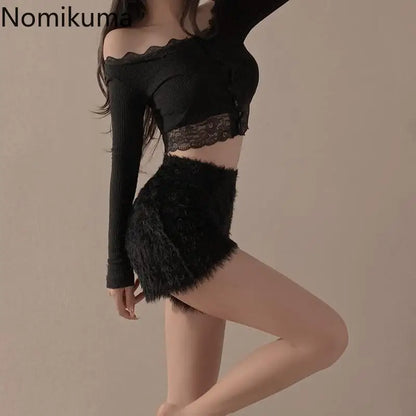 Korean Pantalones Cortos De Mujer Knitted Shorts for Women Fashion Furry High Waist Casual Summer Y2k Pants 2024 New Bottoms