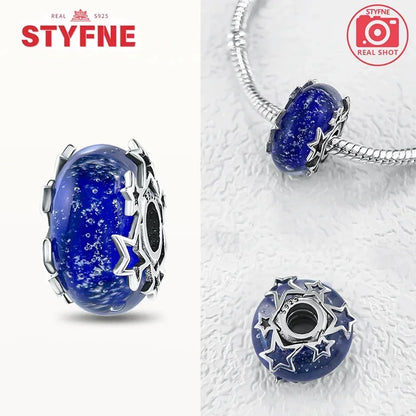 Silver 925 Blue Series Crystal Enamel Murano Charming Bead Silver Color Beads Fit Original Bracelet for Women Diy Jewelry Gifts