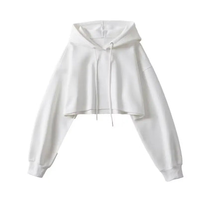 Sexy Short Hooded Sweatshirts Women Fashion Solid Color Long Sleeve Crop Tops Korean Streetwear Pullover Hoodies Female