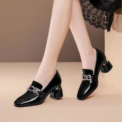 Square Heel Metal Chain Pumps Loafer Women Shoes Fashion Slip on Slipper Luxury Design Casual Mary Janes Shoes Spring Summer