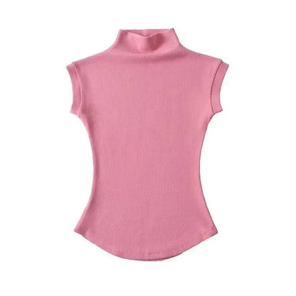 Womens Sleeveless Turtleneck Tops Summer Stretch Slim Fit Short Sleeve Mock Neck Women's Causal Basics High Neck Tank Tops