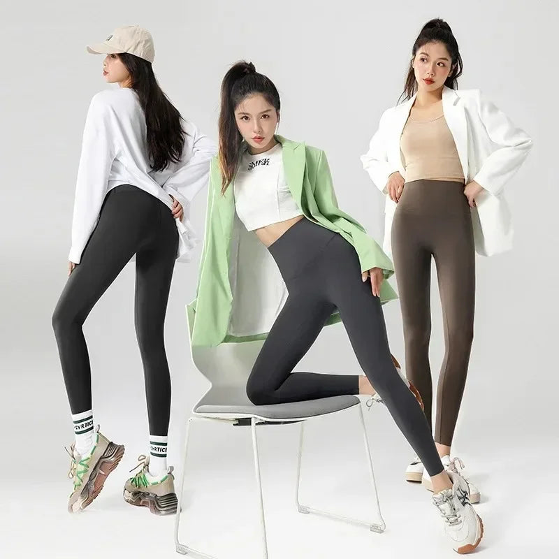 Women's Autumn Winter Thickened Alpaca Velvet Black Shark Leggings High Waist Slim Seamless Fleece Warm Leggings