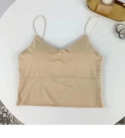 1pc Women Sexy Solid Color Camisole Ice Silk Tube Seamless Sports Tank Top Wireless Underwear Padded Bra Bralette Vest