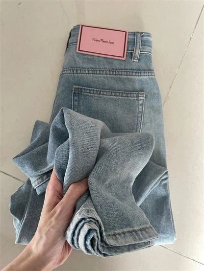 Light Color High Waist Denim Female 2025 New Arrival Spring plus Size Straight-leg Loose Slim Looking Pear Shapes Wide-Leg Pants