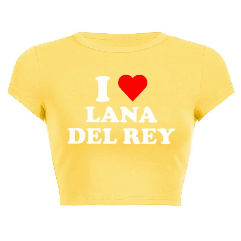 I Love Lana Del Rey Red Love Heart Women Cropped Tops 2000s Kawaii Clothes Cropped Navel Women Crop Tops Fashion T-Shirt