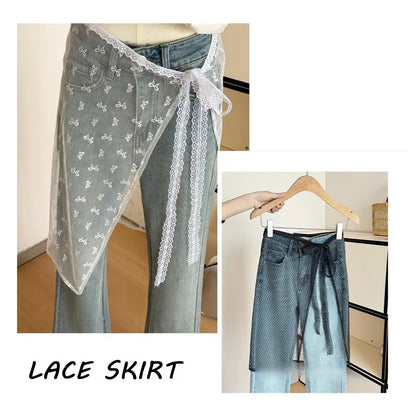 INS Blogger Lace Layered Gauze Skirt Y2k Streetwear Apron Wrap Skirt Lace Up Matching Pants Spicy Girl Stacked Y2k Wrap Skirt