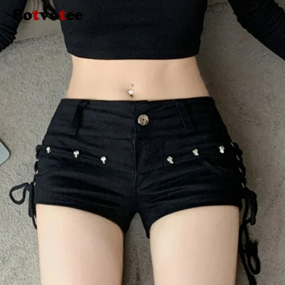 American Retro Sexy Black Denim Shorts Women Chic Casual Short Pants 2025 Streetwear Fashion High Waist Hot Mini Jean Shorts