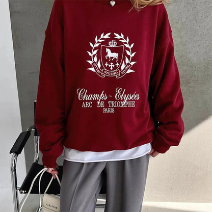 Ankra Red Printing Sweatshirt Women Pullover Letter O-neck Long Sleeve Tops Chic Ladies Casual Female Streetwear 2025 Spring