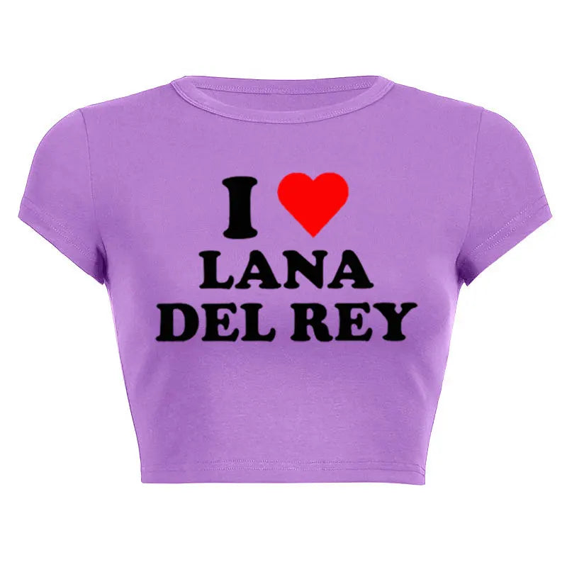 I Love Lana Del Rey Red Love Heart Women Cropped Tops 2000s Kawaii Clothes Cropped Navel Women Crop Tops Fashion T-Shirt