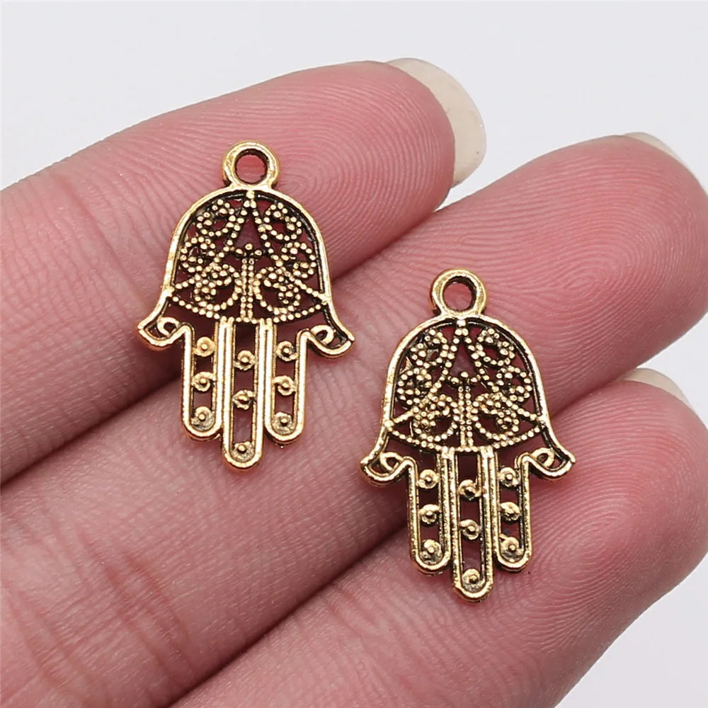 20pcs Charms Fatima Hand Hamsa Palm Protection Tibetan Bronze Silver Color Pendants Antique Making DIY Handmade Craft