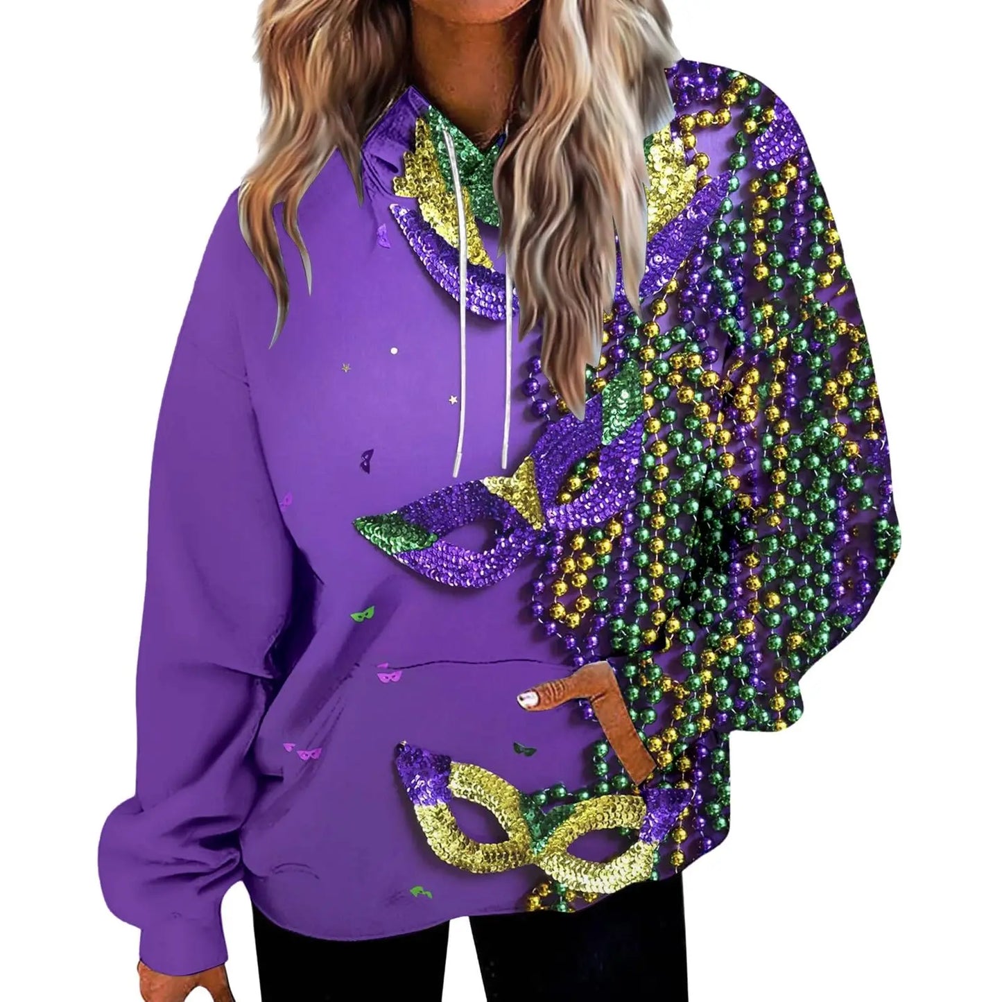 New Funny Carnival Hoodies Mardi Gras 3D Print Women Hip Hop Streetwear Long Sleeve Hooded Sweatshirts Pullovers Female Clothing