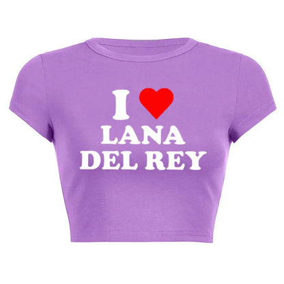 I Love Lana Del Rey Red Love Heart Women Cropped Tops 2000s Kawaii Clothes Cropped Navel Women Crop Tops Fashion T-Shirt