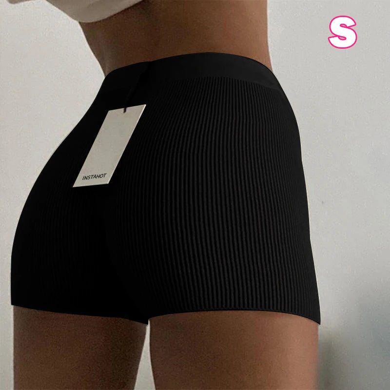 Summer Knit Shorts White Base Women Casual Mini Black Sexy High Waist Ribber Streetwear Basic Biker Shorts High Stretched