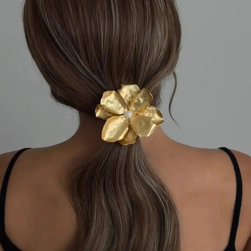 SHIXIN 8 Styles Temperament Gold Color Flower High Elastic Hair Band for Women Bowknot Heart Rubber Bands Hair Ring Wholesale