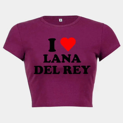 I Love Lana Del Rey Red Love Heart Women Cropped Tops 2000s Kawaii Clothes Cropped Navel Women Crop Tops Fashion T-Shirt