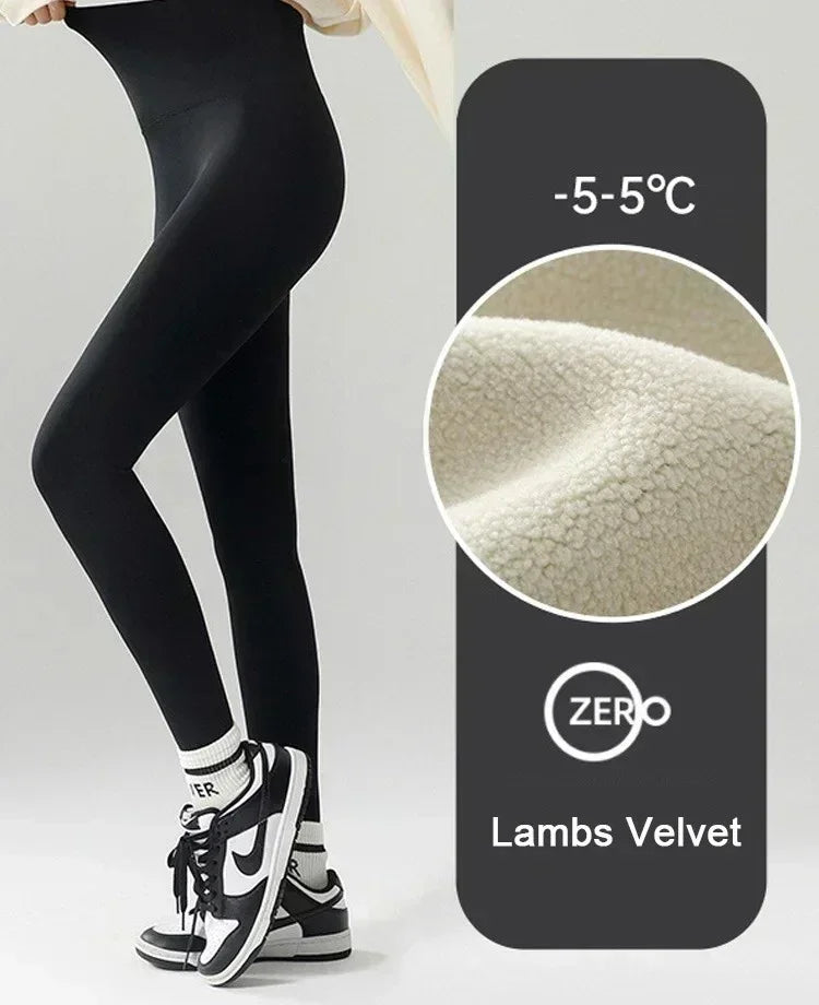 Women's Autumn Winter Thickened Alpaca Velvet Black Shark Leggings High Waist Slim Seamless Fleece Warm Leggings