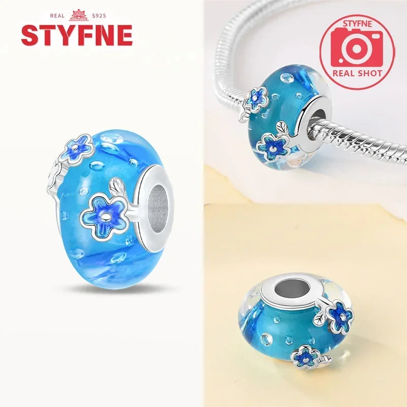 Silver 925 Blue Series Crystal Enamel Murano Charming Bead Silver Color Beads Fit Original Bracelet for Women Diy Jewelry Gifts