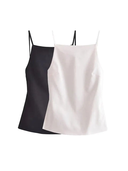 TRAF-Women's Backless Tank Tops with Thin Straps, Straight Neck, Sleeveless Female Camis, Sexy Fashion